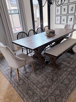 Extendable Dining Table with Chairs and Bench Seating
