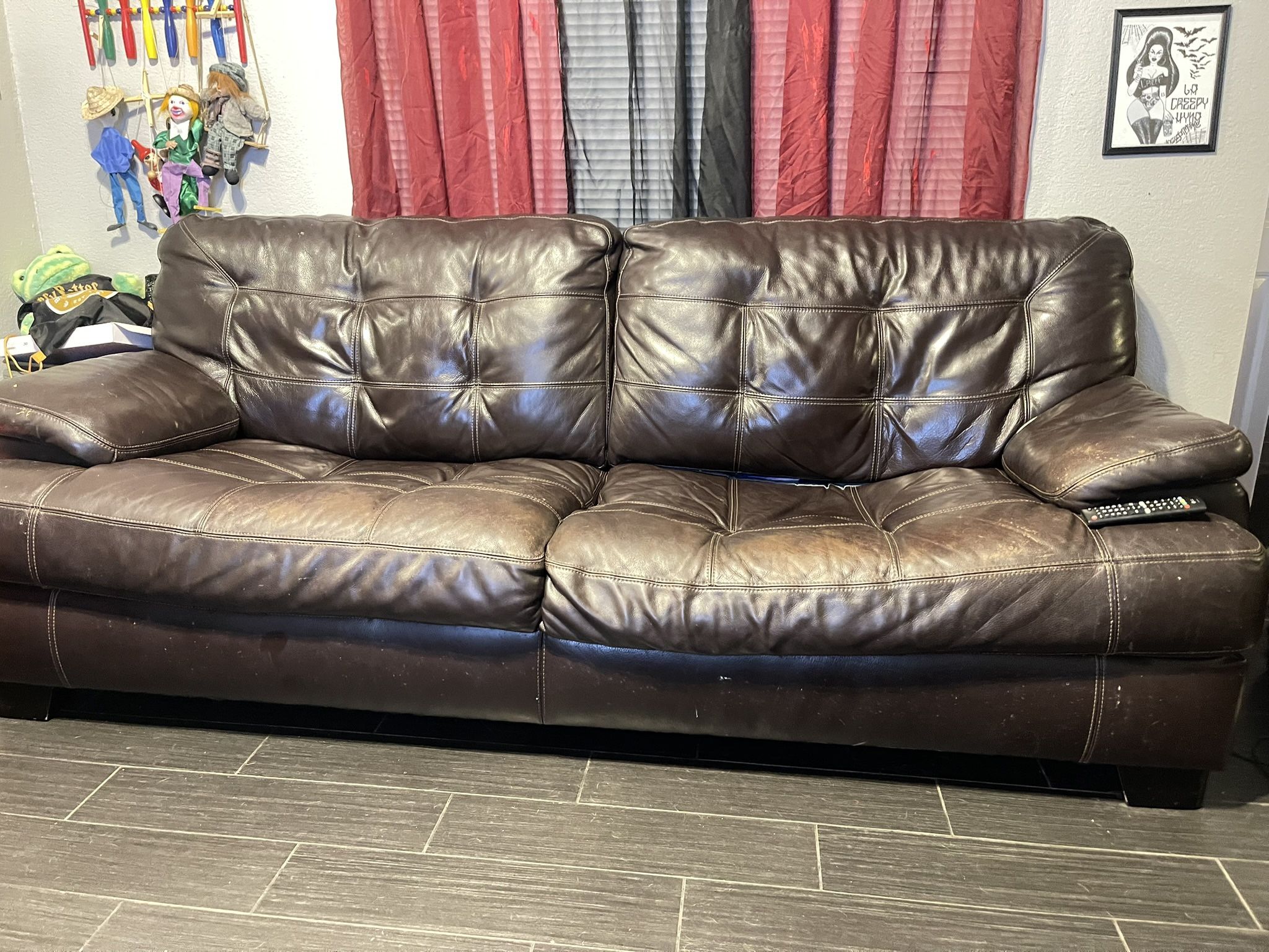 Genuine Dark Brown Leather Couch