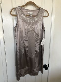 Women’s Sleveless Beaded Short Cocktail Dress Taupe  