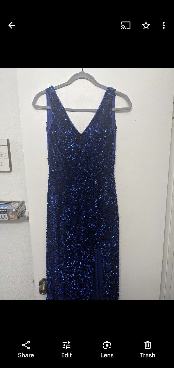 Dark Blue Sequin Dress Floor Length $90