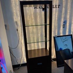 New 22"W*14.1"D*68.6" Wooden Display Cabinet with Light Book Shelves
