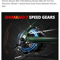 AMYET EB26 Electric Bike for Adults 1000W/peak 1500W Electric Bicycle 48V 15AH Battery Electric Bike 26" Fat Tire Mountain 28mph 7 Speed Gears Dual Sh