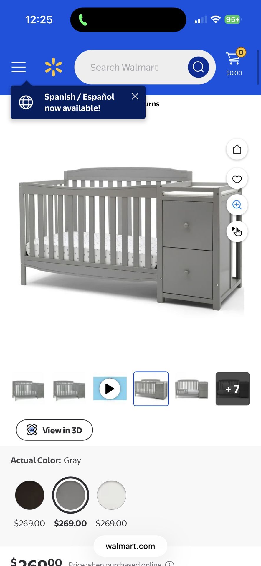 Delta Grey Crib with Changing table attached