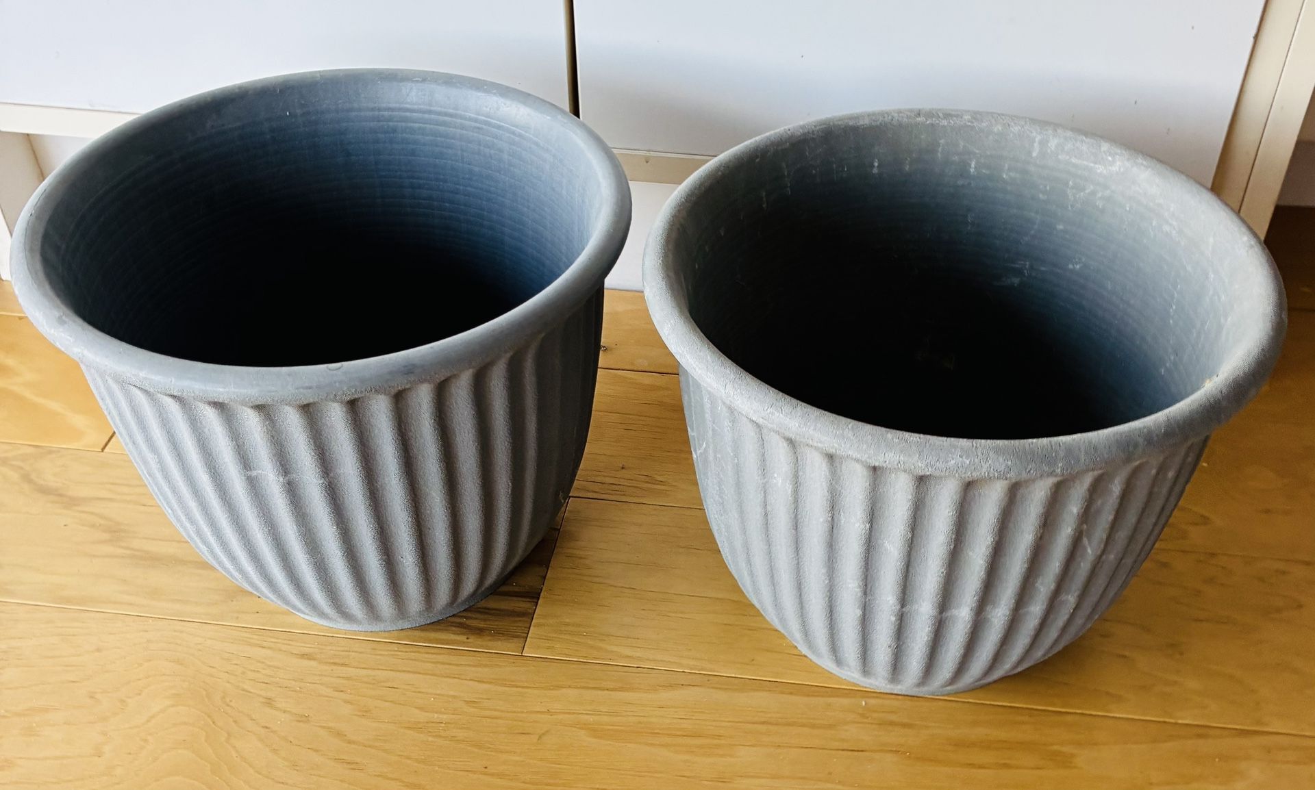 2 Gray Planting Pots, 9” TallX11” Diameter.