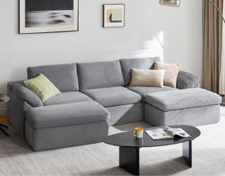 BRAND NEW 109” Gray Corduroy Sectional Sofa with Chaise
