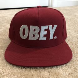 Obey Snapback Hat - Burgundy/Silver