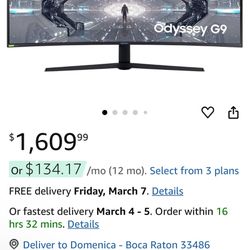 SAMSUNG Odyssey 49-in 5K QHD 1440p Gaming G9 Computer Monitor LC49G97TSSNXDC