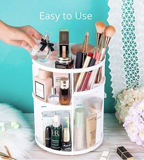 Bye Clutter!! Keep Your Vanity Clean With Large Capacity Rotating Makeup Organizer