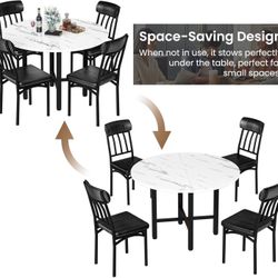 Round Dining Table Set for 4,Faux Marble Circle Dining Table Set with Chairs,Modern Kitchen Table and Chairs Set for 4,Round Dinner Table & Chair Set 