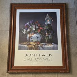 Vtg Joni Falk Framed Art Poster Floral Southwestern Still Life Kachina 35x30