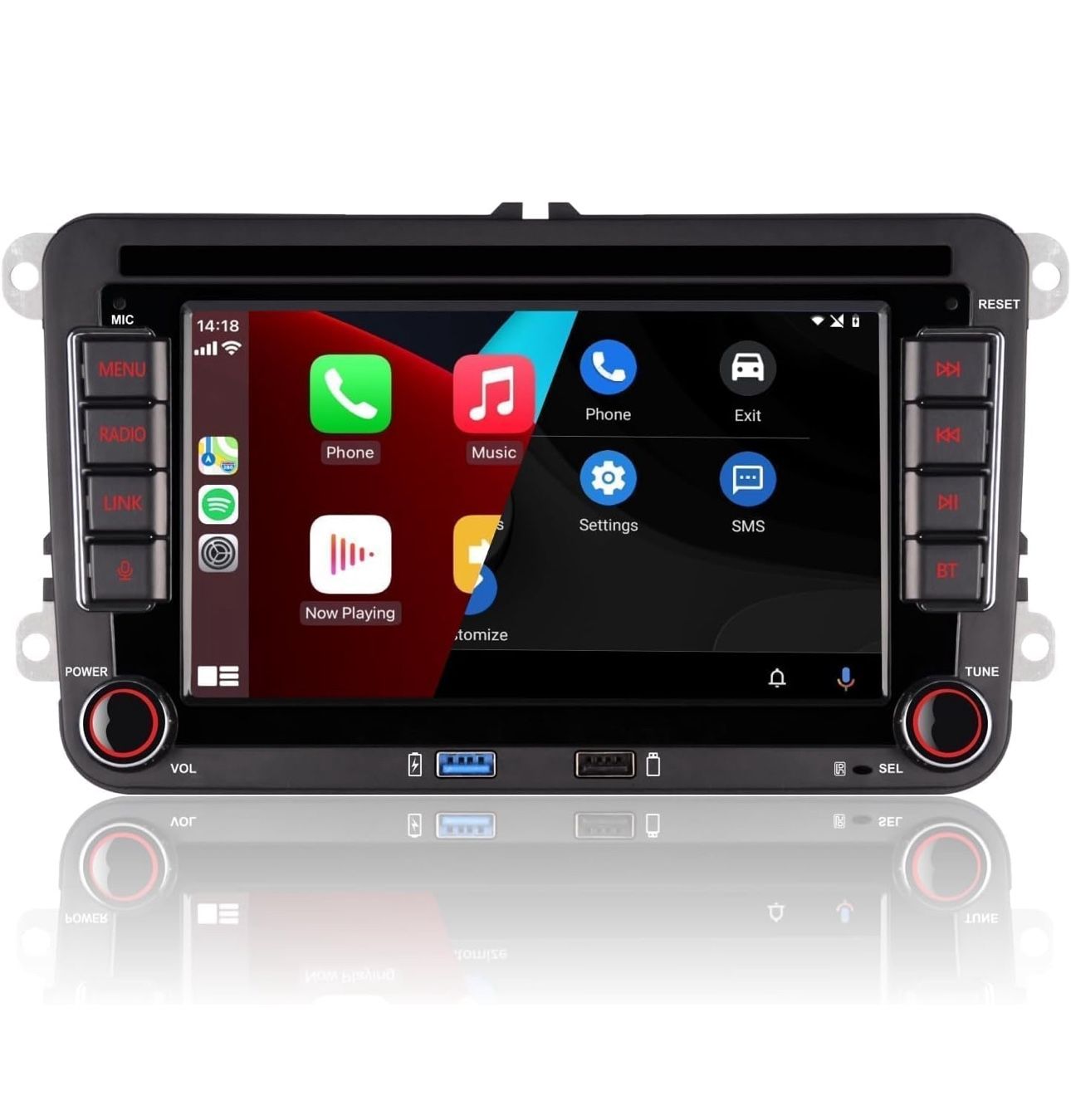 Double Din 7” Car Stereo with Wireless CarPlay & Android Auto
