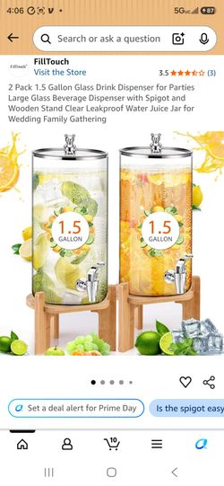 2 Pack 1.5 Gallon Glass Drink Dispenser for Parties Large Glass Beverage Dispenser