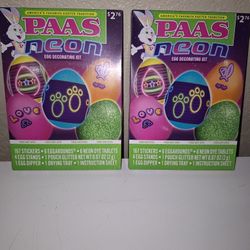 PAAS Neon Egg Decorating Kit Includes 167 Stickers, 6 Eggarounds, 6 Neon Dye Tablets, 4 Egg Stands, 1 Pouch Glitter, 1 Egg Dipper, 1 Drying Tray