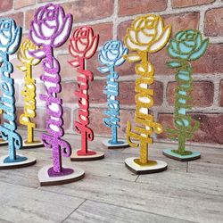 Personalized Name Standing Wooden Flower 