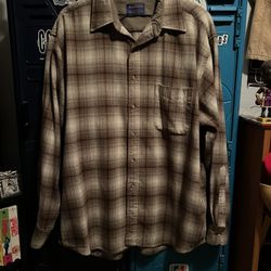Vintage 90s Tan White Pendleton Wool Flannel XL