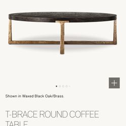 Restoration Hardware Round, Solid Wood, And Brass Coffee Table