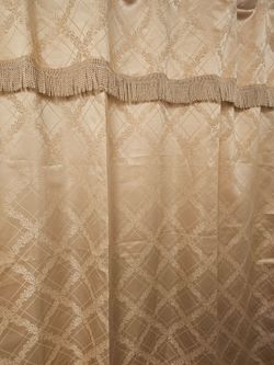 $35.00 - Luxurious Gold-Tone Shower Curtain!  Valance + Exquisite Fabric Pattern - Like New Condition!