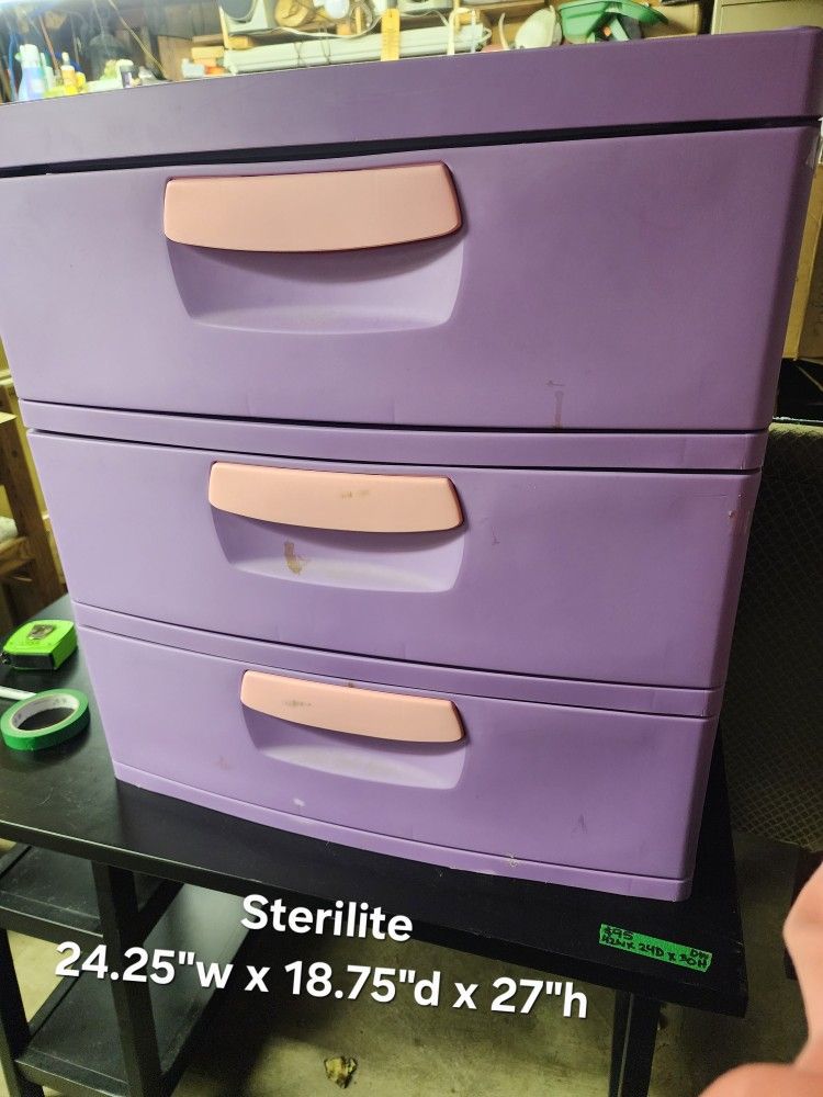 Sterilite three drawer purple and pink