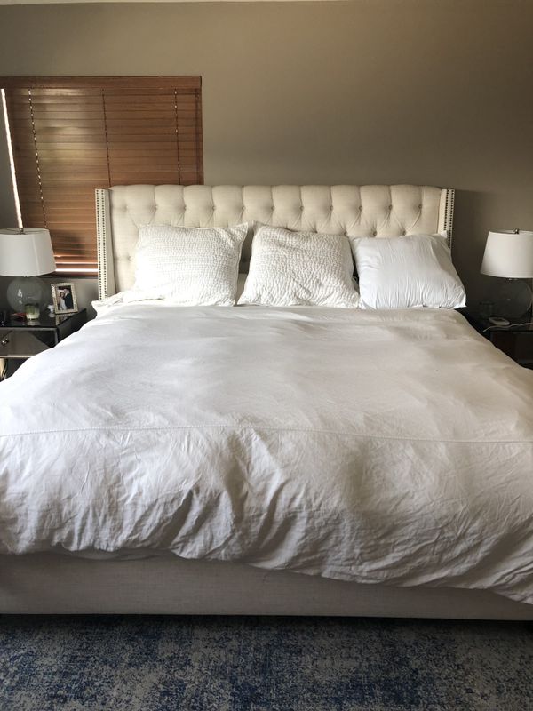 Tufted Wingback King Bed Linen Talc For In West Los Angeles Tufted Wingback King Bed Linen Talc West Los Angeles