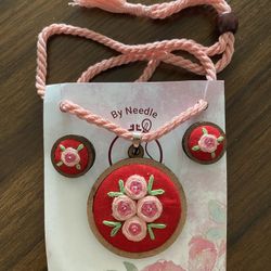 Embroidery Necklace With Ear Rings