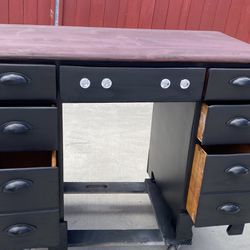 vintage style black desk with red natural wood top 7 drawers