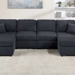 Black Corduroy Sectional Sofa  