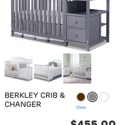 Berkeley Crib & Changer (gray) BRAND NEW With Brand New Mattress 