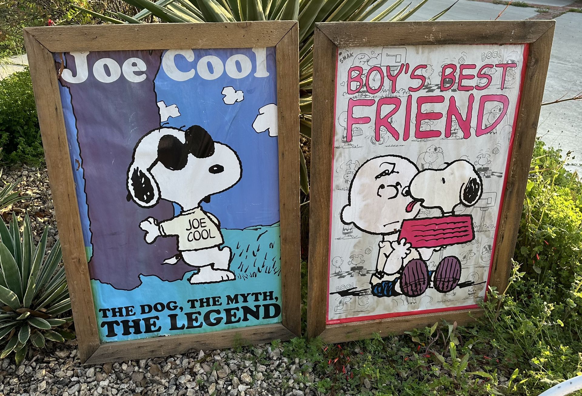 Pair of Vintage Framed Snoopy Charlie Brown Peanuts Joe Cool Posters