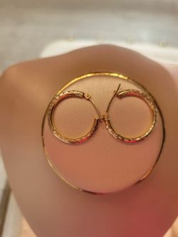 10k Yellow Gold 20mm Diamond Cut Hoop Earrings Real 10kt + Gift Box & Bag