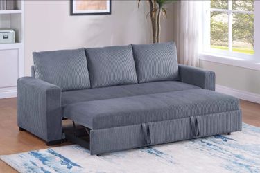 Brand New Grey Corduroy Adjustable Sofa Sleeper