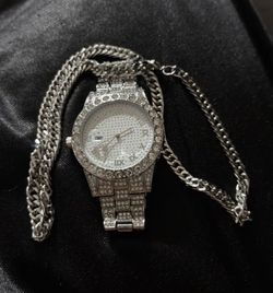 CZ watch and silver chain