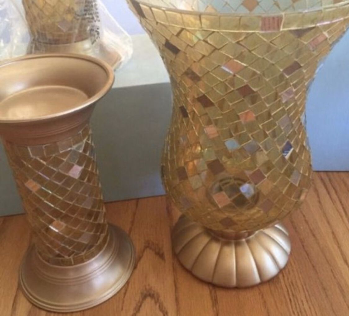PARTY LITE Gold Hurricane Candle Vase