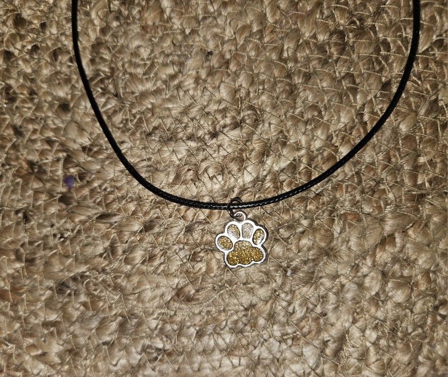 Necklace With Glitter Yellow Paw Charm 