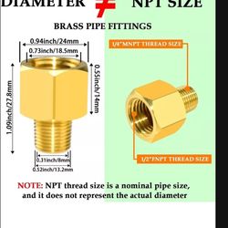 NEW Brass Pipe Fitting Reducer Adapter 1/4 Male NPT Pipe x 1/2 Female NPT.  One (1) for $ 5. Or Two (2) for $ 8.