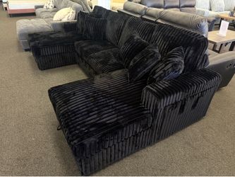 Large double chaise corduroy sleeper sofa with storage and wireless charging