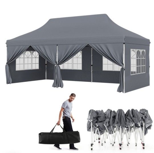10x20' Easy Pop Up Canopy 420D Folding Tent Wedding Party Outdoor w/ Removable Sidewalls