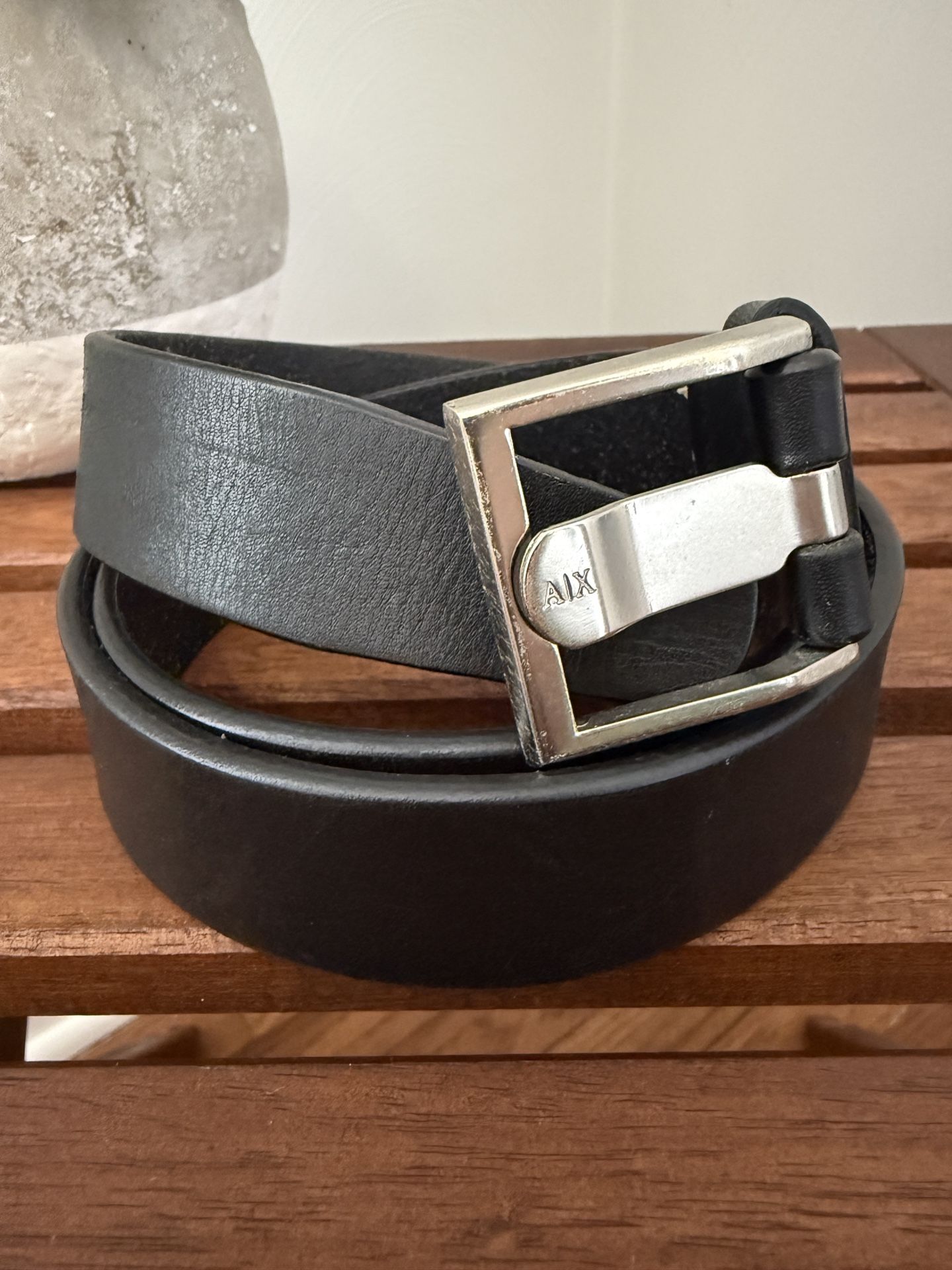 Armani Exchange Black Leather Belt, Sz 36
