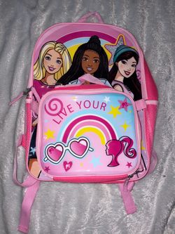 Pink kids Barbie backpack with lunchpail