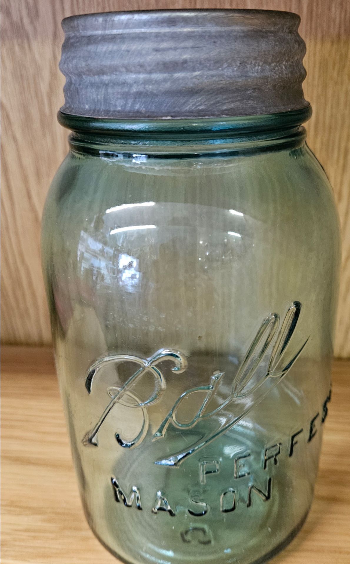 Vintage Blue Ball Imperfect Quart Mason Jar with Zinc Lid