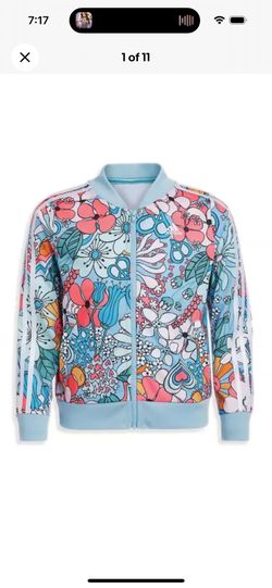 Adidas Girl's Floral Print Tricot Jacket Size 7/8