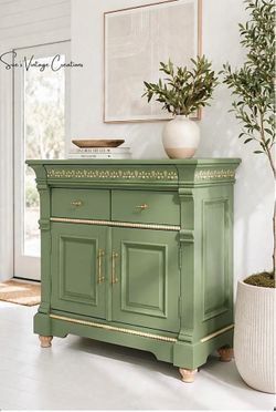 Beautiful Sage green Vintage style Cabinet Buffet Accent Table