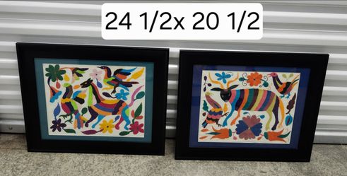 Framed Otomi Embroidery Art, Set of 2