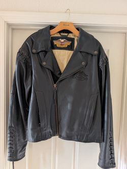 HARLEY DAVIDSON BLACK LEATHER MOTORCYCLE JACKET SIZE 44 REGULAR