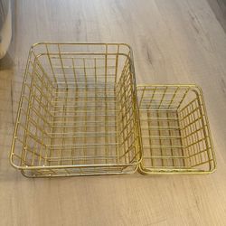 Gold Wire Storage Baskets (Set of 4 — 2 Large + 2 Small)