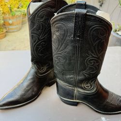 Vintage Men's Black Full Grain Leather Cowboy Western Boots Size 9 M