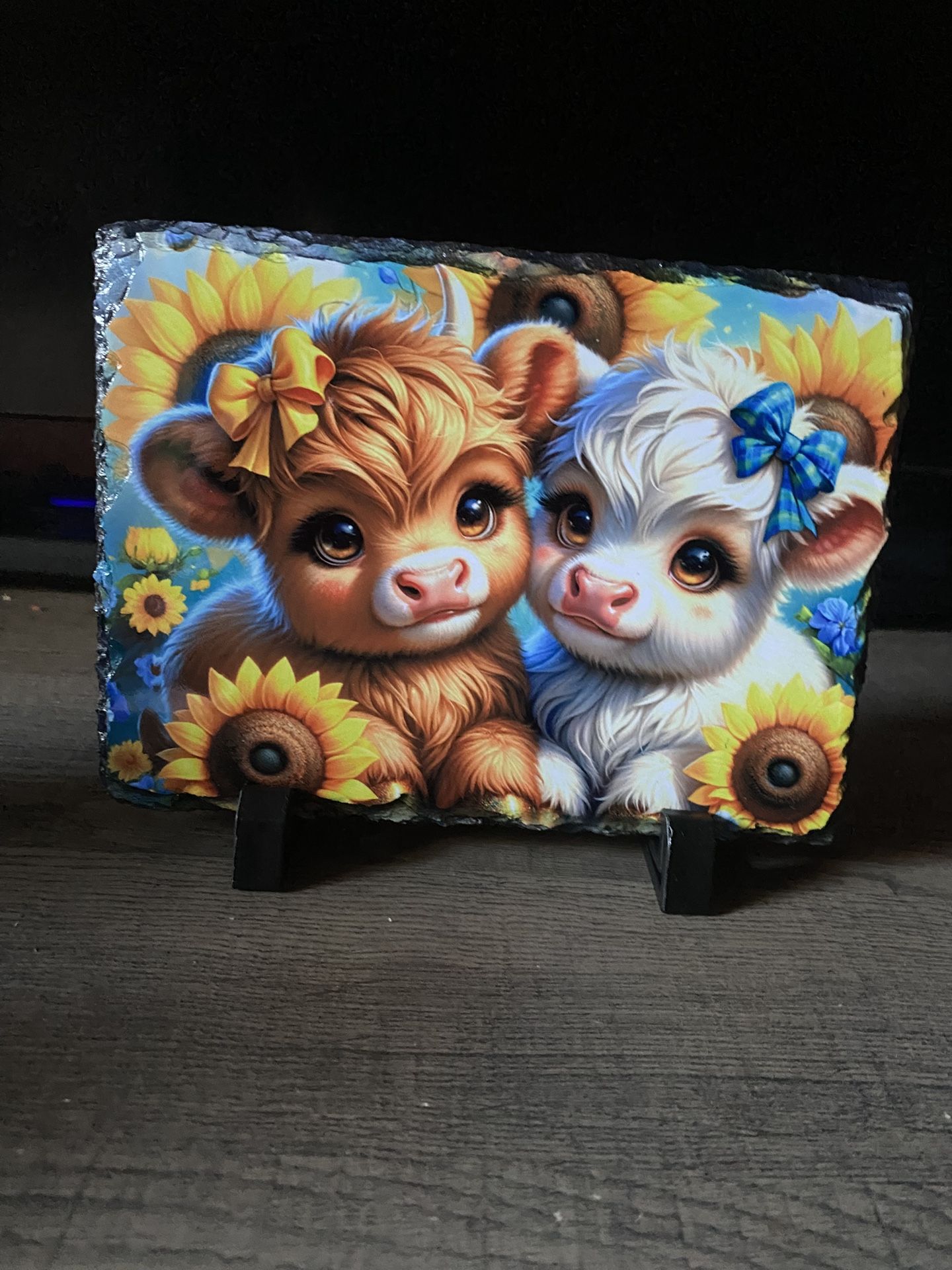 Ceramic Baby Highland Cows Photo Slate