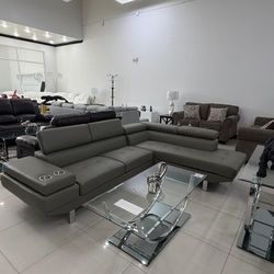 Sofa Seccional Color Gris Con Porta Vasos. Llevatelo