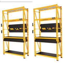 BRAND NEW- SET OF TWO Shop DEWALT Yellow 4-Tier Steel Garage Storage Shelving Unit (50 in. W x 94 in. H x 18 in. D)