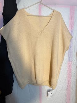 Cream Knit Sweater Vest V-Neck