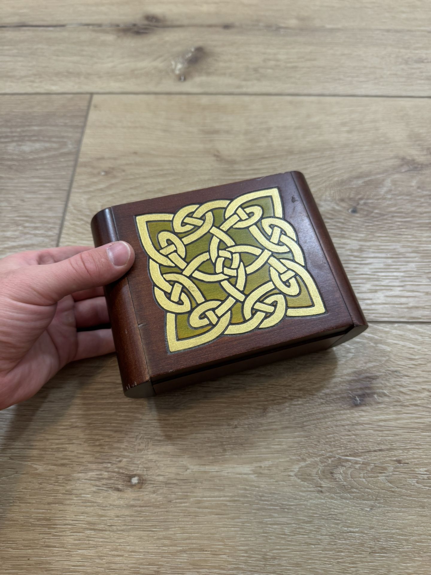 Vintage Wooden Secret Puzzle Box – Celtic Knot Design – Made in Poland